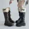 Botas de Caballero Retro Elegantes, Dulces y de Moda con Lazo y Tacón Grueso para Mujer en Otoño e Invierno con Diseño de Estilo Hada
