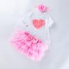 Roupa infantil atacado vestido de aniversário de bebê vestido de princesa manga curta para recém-nascido conjunto de três peças para bebê