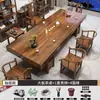 Mesa de Té Grande y Juego de Sillas de Madera Maciza, Mesa de Té para el Hogar Estilo Chino, Juego para Preparar Té de Madera Natural, Juego Completo de Mesa de Té para Oficina