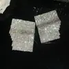 Pendientes de plata de aguja transfronterizos europeos y americanos con diamantes, diseño cuadrado geométrico, estilo exagerado vintage, sensación de lujo ligero y alta gama