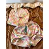 Pijama de Seda Gelada de Alta Qualidade Francês para Mulheres, Novo Estilo de Verão, Confortável para Sair, Manga Curta, Conjunto de Roupa de Casa com Short, Verão