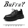 Sapatos Brogue de Couro Control 158 com Solas Grossas, Aumentadores de Altura, Casuais, Modernos, Versáteis, Sapatos de Negócios Estilo Britânico para Homens, Sapatos Escuros da Moda