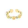 Anillo Retro Estilo Francés Europeo y Americano Dorado Cepillado, Anillo de Zirconita Azul de Lujo Ligero de Moda para Mujer