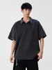 Camisa Polo com Textura de Espiga de Trigo, Gola Seagull, Camiseta de Verão Masculina de Manga Curta Resistente Cleanfit, Modelagem Solta com Mangas Três Quartos