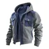 Chaqueta de Trabajo Europea Transfronteriza para Hombre, Diseño con Capucha de Mezclilla para Hombre, Chaqueta Casual Diaria de Moda con Bloques de Color para Jóvenes