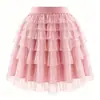 Mini Saias de Tule com Renda para Adultos Estilo Evasê Fofas com Babados Cintura Alta