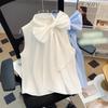 Camisa sin mangas con lazo blanco de hija rica estilo francés para mujer, diseño de alta gama, top tipo chaleco holgado que cubre el abdomen, verano