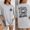 Camiseta de Algodón Y2K para Mujer, Manga Corta, Cuello Redondo, Estampado de Calavera y Flores Personalizado, Top Suave Versátil para el Verano Súper