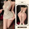 Lencería sexy con temática naranja, uniforme transparente de malla con retazos y tirantes para chica sexy, pijama seductor que no se quita A895