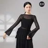 Traje de danza clásica para mujer, vestido de gasa para danza china, atuendo para práctica de postura corporal y ritmo, manga larga, escote asimétrico de un hombro, dobladillo irregular, atuendo de danza