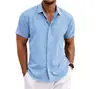 Camisa de verano transfronteriza nueva para hombre talla grande estilo europeo y americano, juvenil, para casa, color liso, con cuello, manga corta, casual de playa