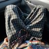 Calças xadrez grossas forradas de lã masculinas outono e inverno estilo americano high street pit bonito vibe solto perna larga reta casual calças compridas