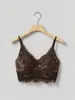 Camisola de terciopelo de lujo ligero para principios de otoño con encaje tridimensional, cuello en V, hermoso diseño de espalda y copa fija integrada