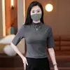 Nueva Camisa de Punto Negra Ajustada de Manga Media Otoño 2026 Camiseta Sencilla de Cinco Mangas Top Transpirable para Mujer