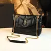 Elegante Bolsa de Corrente com Bordado de Diamante Modelo Novo 2026 para Mulheres, Bolsa Transversal de Couro Genuíno, Bolsa de Mão Versátil Horizontal da Moda