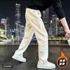 Calça de moletom listrada elegante de alta qualidade para homens, nova para primavera e outono, espessa, forrada com fleece, folgada, perna reta, casual