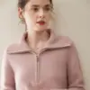 Suéter grueso 100% cachemira pura para mujer, con media cremallera, cuello camisero, suave y agradable para la piel, suéter base de punto de alta gama, corte holgado