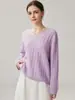 Nueva colección de invierno: Suéter de cachemira para mujer con punto trenzado y cuello en V, con un diseño simple, holgado y casual.
