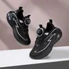 Zapatillas Infantiles con Hebilla Giratoria, Zapatos Casuales Transpirables de Malla para Niños, Zapatillas Ligeras Negras para Correr para Niños Mayores y Estudiantes