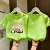 Camiseta Infantil de Algodão Puro de Manga Curta, Roupa de Verão para Meninas, Nova Blusa Estampada, Estilo Coreano Solta, Camiseta Básica Confortável e Versátil