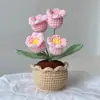 Produto Acabado Transfronteiriço Criativo Feito à Mão Crochê Lírio-do-Vale de 4 Cabeças Lã em Vaso Flor Artificial Decoração de Mesa Presente Exportação