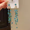 Pendientes Largos con Borla de Cristal y Piedra Verde Incrustada con Diamantes, Estilo Francés de Alta Gama, Novedad, Lujo Ligero