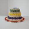 Chapéu de Palha Trançado com Gancho Manual Estilo Coreano Chapéu Arco-Íris de Verão para Mulheres Chapéu de Proteção Solar para Viagem de Pais e Filhos para Meninas