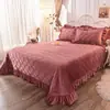 Manta de Cama Acolchada Gruesa de Terciopelo de Cristal Cálido de Invierno Manta de Cama Acolchada con Encaje Borde de Algodón Doble Antideslizante Tatami
