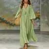 2026 Verano Nueva Ropa para Mujer Europea y Americana Comercio Exterior Transfronterizo Casual Cómodo Estilo Perezoso Vestido de Color Sólido con Cuello en V