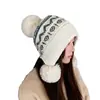 Gorro grueso de punto estilo Fair Isle para otoño e invierno, forrado de polar, cálido y protege los oídos, tejido para cabeza de circunferencia grande, hace que la cara parezca más pequeña