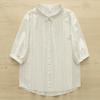 Camisa de Algodón con Rayas Verticales y Cuello de Solapa Estilo Coreano Verano 2025 para Mujer de Manga Tres Cuartos Camisa Base Estudiante Talla Grande