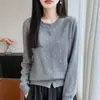 Cardigan de Tricô Pesado com Gola Redonda e Pérolas, Estilo Novo Outono 2026, Corte Solto com Pedrarias em Formato de Meteoro para Mulheres