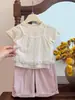 Conjunto de Dos Piezas de Encaje para Niñas, Estilo Coreano de Verano, Camiseta Superior Elegante y Moderna, Ropa Infantil de Moda para Bebés Niñas