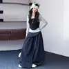 Conjunto novo de outono para crianças, para meninas mais velhas, roupa de duas peças com uma blusa T-shirt falsa de duas peças e calça casual