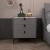 Lámpara de Foco Lujo Moderno Pizarra Cuero Mesita de Noche Gabinete de Tres Cajones Cama de Celebridad de Internet de Gama Alta Italiana Mesita de Noche de Madera Maciza