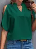 Ropa de Mujer Transfronteriza Europea y Americana de Amazon Verano 2024 Nuevo Color Sólido Cuello en V Elegante Moda Hombros Descubiertos Manga Tops para Mujer