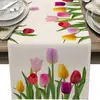 Venta Caliente Transfronteriza temu Amazon Primavera Verano Camino de Mesa con Flores Estampado Tulipán Lavanda Mantel Decorativo para el Hogar