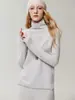 Suéter de malha 100% cashmere de alta qualidade para mulheres, com toque macio e confortável, perfeito como camada base e versátil com sua bainha enrolada.