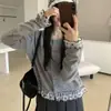 Moda Coreana Dulce Cardigan de Punto con Lunares y Encaje Empalmado Chaqueta Otoño e Invierno Nuevo Estilo Estilo Suave Suéter Suave y Sedoso para Mujer