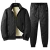 Conjunto de inverno masculino de três peças, atacado para vendas transfronteiriças: roupa de frio, jaqueta com gola alta, colete de pele de carneiro e roupa de frio tratada por ultrassom para homens