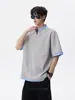 Camiseta de manga corta tipo dos piezas falsas con cuello mao pequeño para hombre, nuevo modelo verano 2026, estilo coreano de alta gama, moderna, top holgado y casual