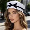 Gorra Azul Marino Bordada Europea y Americana Cosplay Uniforme de Policía Femenino Sombrero de Otoño e Invierno para Actuación Circunferencia de Cabeza Grande Sombrero de Marinero Japonés para Mujer