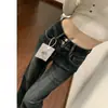 Jeans Acampanados Estilo Americano Azul Grisáceo para Mujer, Novedad Otoño e Invierno 2025, Tiro Alto, Corte Ajustado, Petite, Pantalones de Campana