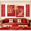 Conjunto de Layout de Quarto de Casamento Chinês Placa KT Dragão e Fênix Adesivos Palavra Feliz Decoração de Casamento Sala de Estar Quarto Conjunto Completo de Parede de Fundo para Latte Art