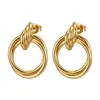 Pendientes Bicolor de Oro de 18 Quilates y Plata, Anillos Dobles Tridimensionales, Pendientes Sencillos de Bobina Envuelta de Tres Capas, Pendientes Transfronterizos Europeos y Americanos de Amazon