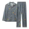 Pijamas Nuevos para Hombre Primavera y Otoño Manga Larga Imitación Algodón Talla Grande Otoño e Invierno Conjunto Casual para el Hogar para Hombre Que Se Puede Usar Afuera