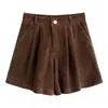 2026 Novos Shorts de Veludo de Cintura Alta Wide Leg Outono Inverno Feminino Estudante Emagrecimento Caimento Tamanho Grande Calças com Cintura Elástica