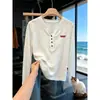 Elegante camiseta de algodón fina de manga larga con cuello en V abotonado y diseño de copo de nieve para mujer, estilo coreano, versátil, adelgazante, top blanco de alta gama para otoño