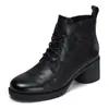 Otoño/Invierno 2026 Nuevas Botas de Moda de Piel de Vaca Suave Punta Redonda Tacón Alto Grueso Piel Genuina Vintage Con Cordones Botas Cortas Martin