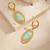 Aretes de flor azul, esmalte de gota de aceite, acero inoxidable chapado en oro, retro, modernos, versátiles, nuevos aretes para mujer, marca independiente